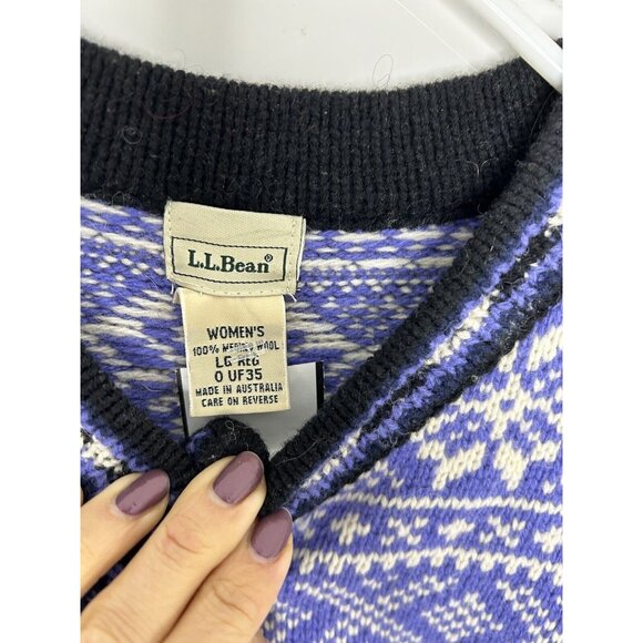 Vintage LL Bean Purple Nordic Lambswool Knit Embossed Button Sweater Size L EUC - Picture 6 of 10